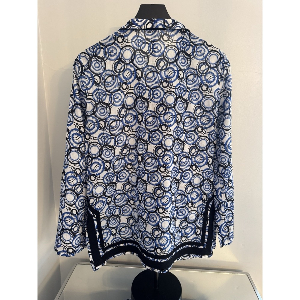 Michael Kors Tunic Women Medium Blue Abstract Applique Cotton Top Cruise - Picture 2 of 7